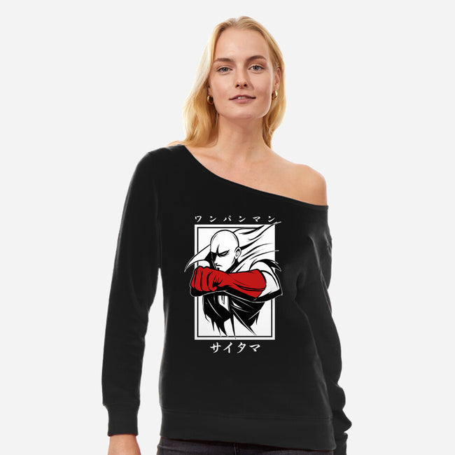 One Punch Red-womens off shoulder sweatshirt-Faissal Thomas