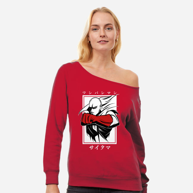 One Punch Red-womens off shoulder sweatshirt-Faissal Thomas