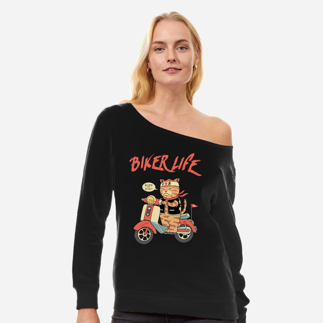 Motor Cat-womens off shoulder sweatshirt-vp021