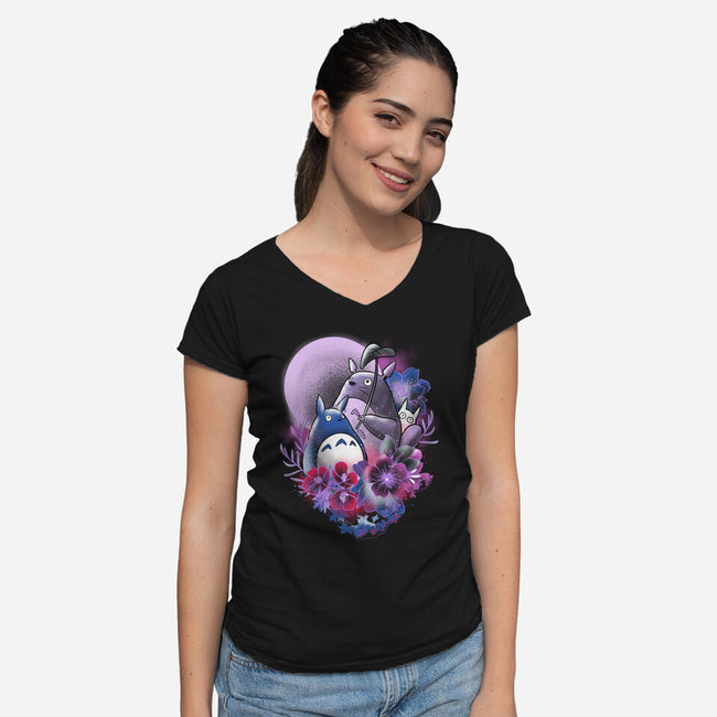 Spirits In Moonlight-womens v-neck tee-fanfabio