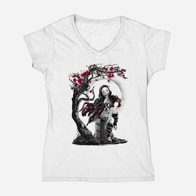 Human Turned Demon-womens v-neck tee-ddjvigo