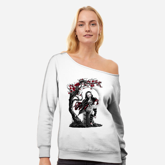 Human Turned Demon-womens off shoulder sweatshirt-ddjvigo
