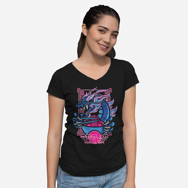 Neon Ramen Dragon-womens v-neck tee-jrberger