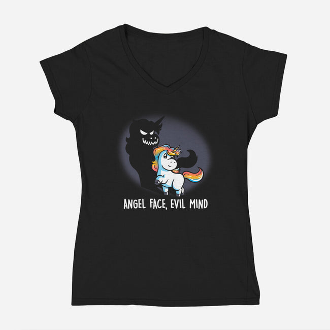 Angel Face Evil Mind-womens v-neck tee-koalastudio