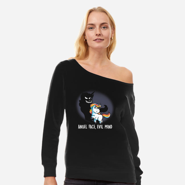 Angel Face Evil Mind-womens off shoulder sweatshirt-koalastudio