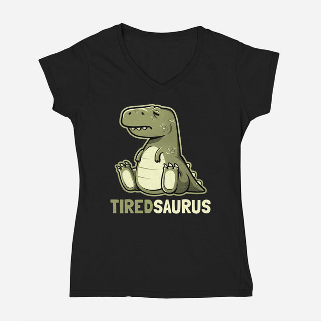 Tiredsaurus-womens v-neck tee-eduely
