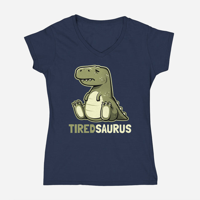 Tiredsaurus-womens v-neck tee-eduely