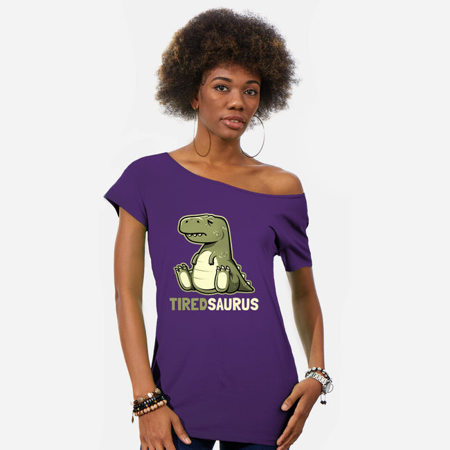 Tiredsaurus-womens off shoulder tee-eduely