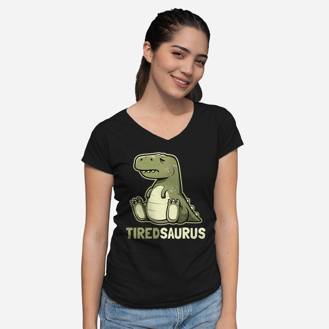 Tiredsaurus-womens v-neck tee-eduely