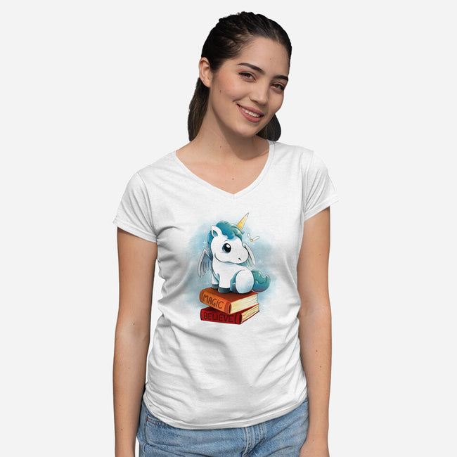 Unicorns And Books-womens v-neck tee-Vallina84