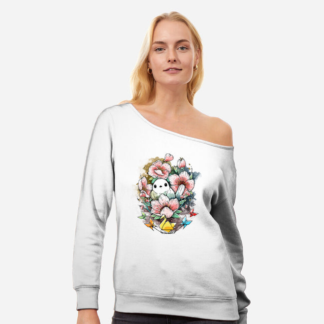 Cherry Blossom-womens off shoulder sweatshirt-Vallina84