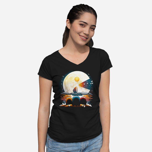 Gaming Moon Beach-womens v-neck tee-Vallina84