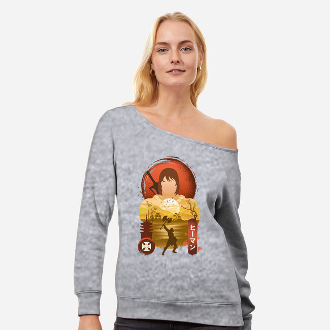 He-Man Ukiyo-womens off shoulder sweatshirt-hirolabs
