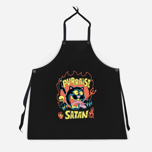 Black Cat Purraise Satan-unisex kitchen apron-tobefonseca