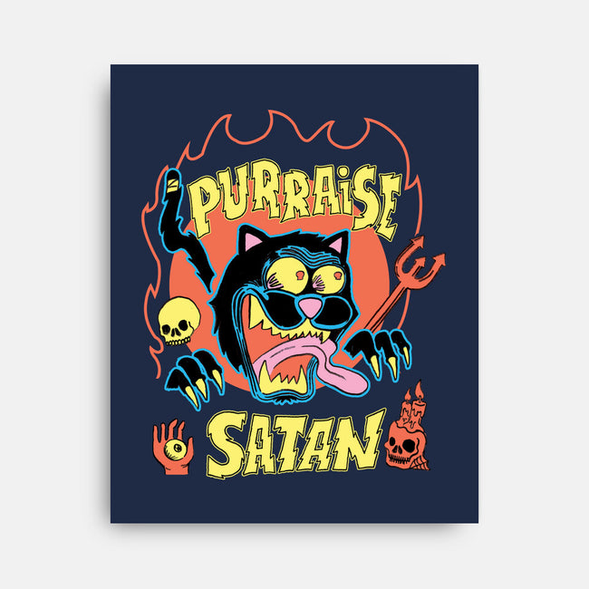Black Cat Purraise Satan-none stretched canvas-tobefonseca
