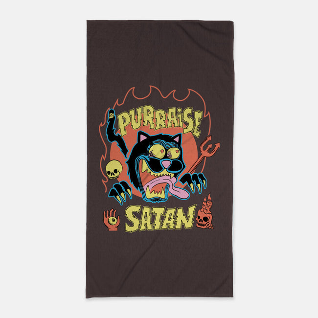 Black Cat Purraise Satan-none beach towel-tobefonseca