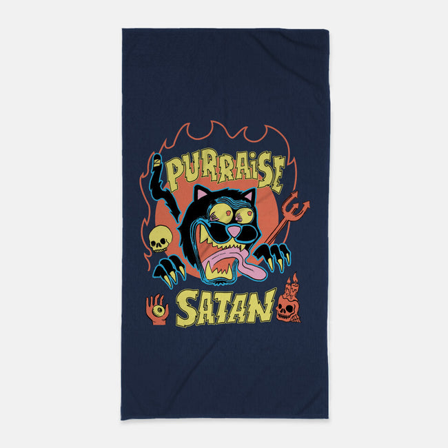 Black Cat Purraise Satan-none beach towel-tobefonseca