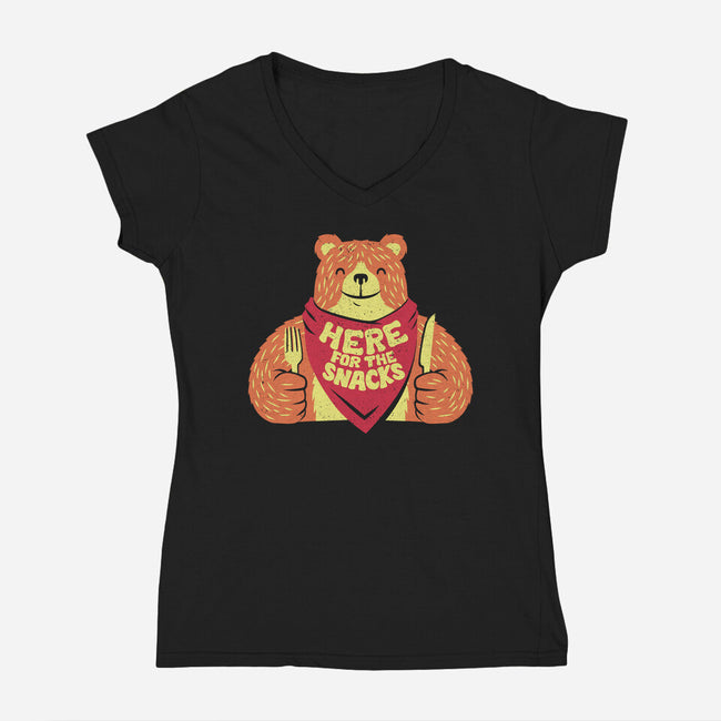 Here For The Snacks Bear-womens v-neck tee-tobefonseca