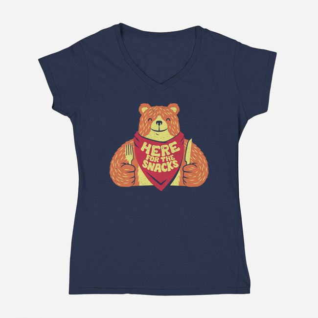 Here For The Snacks Bear-womens v-neck tee-tobefonseca