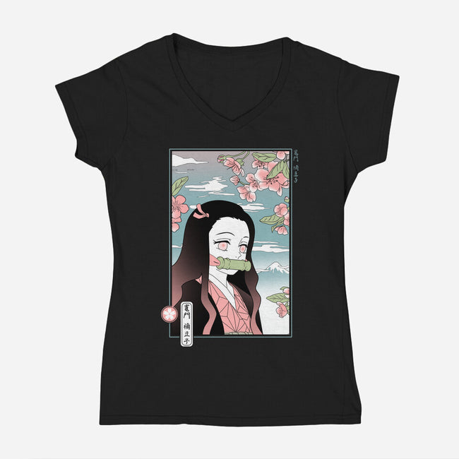 Traditional Nezuko-womens v-neck tee-IKILO