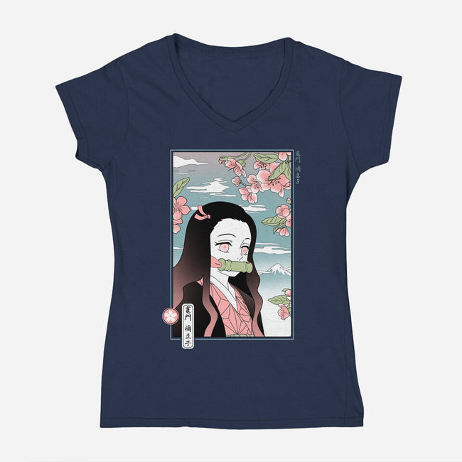 Traditional Nezuko-womens v-neck tee-IKILO
