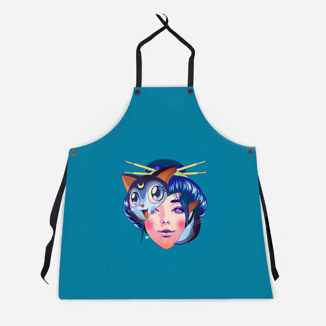 Geisha Luna Cat Mask-unisex kitchen apron-heydale
