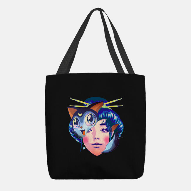 Geisha Luna Cat Mask-none basic tote bag-heydale