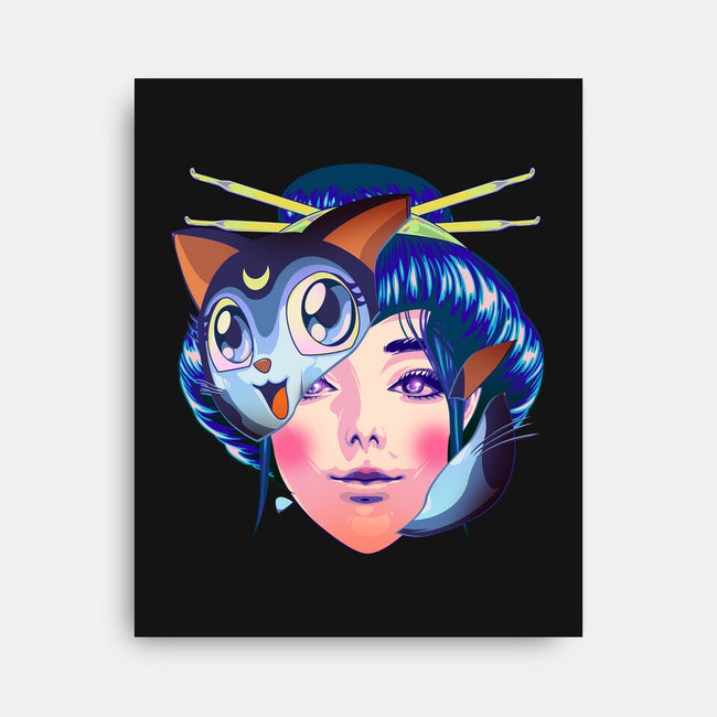 Geisha Luna Cat Mask-none stretched canvas-heydale