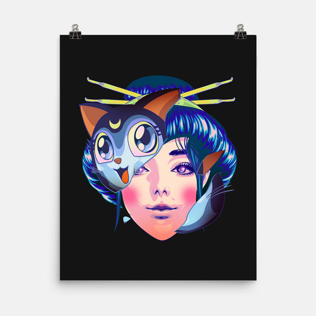 Geisha Luna Cat Mask-none matte poster-heydale