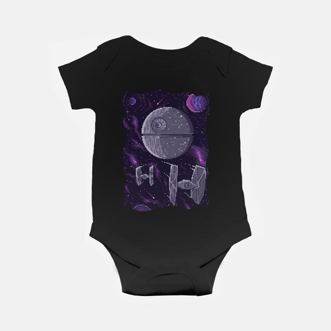 Pixel Death Star-baby basic onesie-danielmorris1993