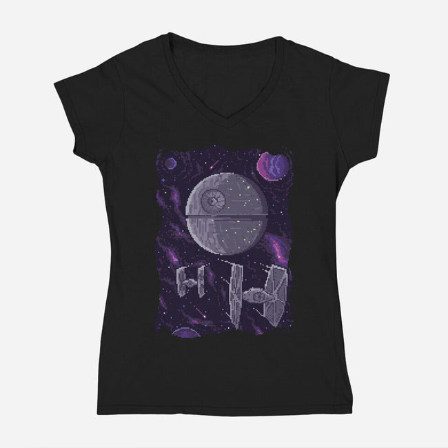 Pixel Death Star-womens v-neck tee-danielmorris1993