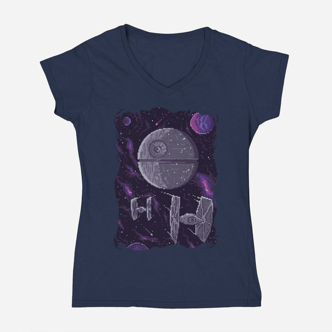 Pixel Death Star-womens v-neck tee-danielmorris1993