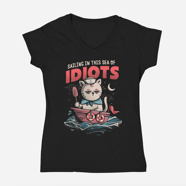 Sea Of Idiots-womens v-neck tee-eduely