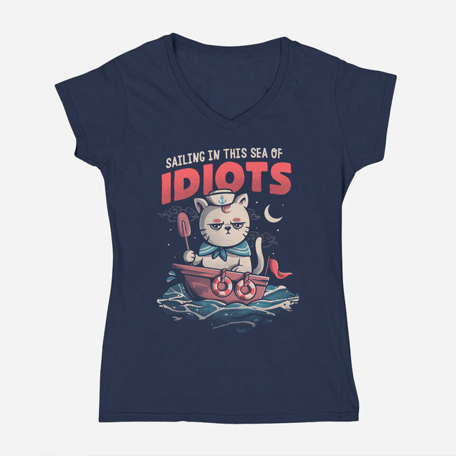 Sea Of Idiots-womens v-neck tee-eduely