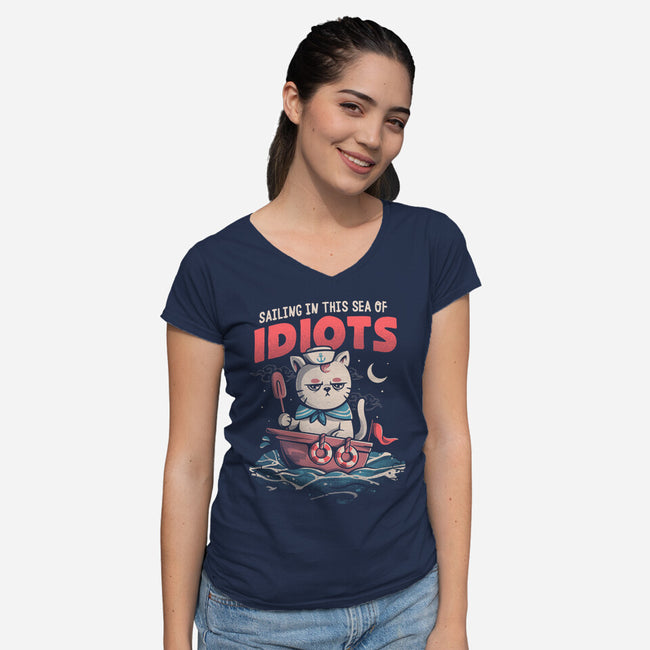 Sea Of Idiots-womens v-neck tee-eduely