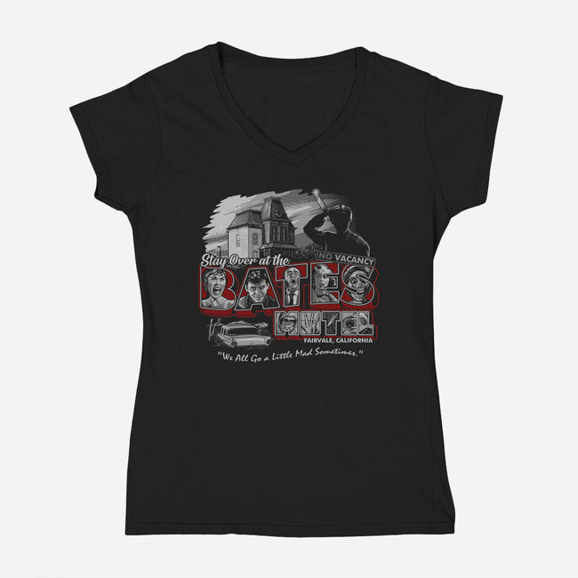 Stay At The Bates-womens v-neck tee-goodidearyan