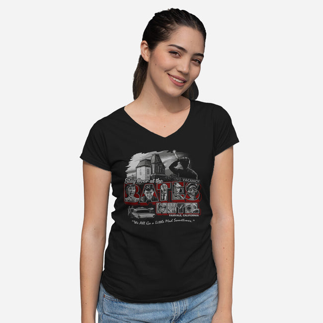 Stay At The Bates-womens v-neck tee-goodidearyan