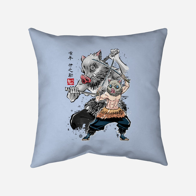 Slayer Inosuke Sumi-E-none removable cover throw pillow-DrMonekers