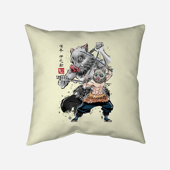 Slayer Inosuke Sumi-E-none removable cover throw pillow-DrMonekers