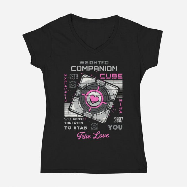 Companion Cube-womens v-neck tee-Logozaste