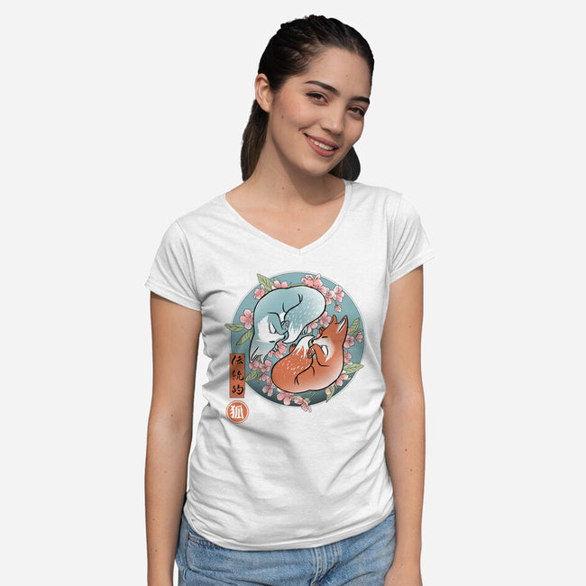 Traditional Fox-womens v-neck tee-IKILO