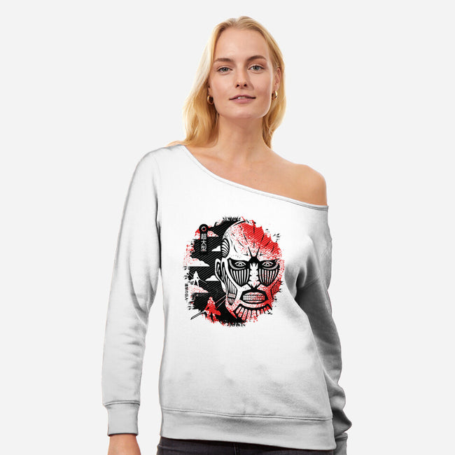 Colossal Face-womens off shoulder sweatshirt-Logozaste