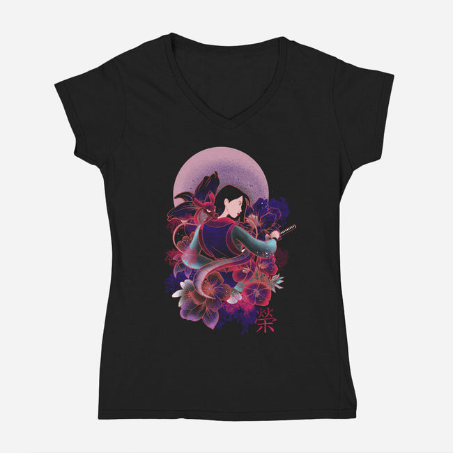 Samurai Girl-womens v-neck tee-fanfabio