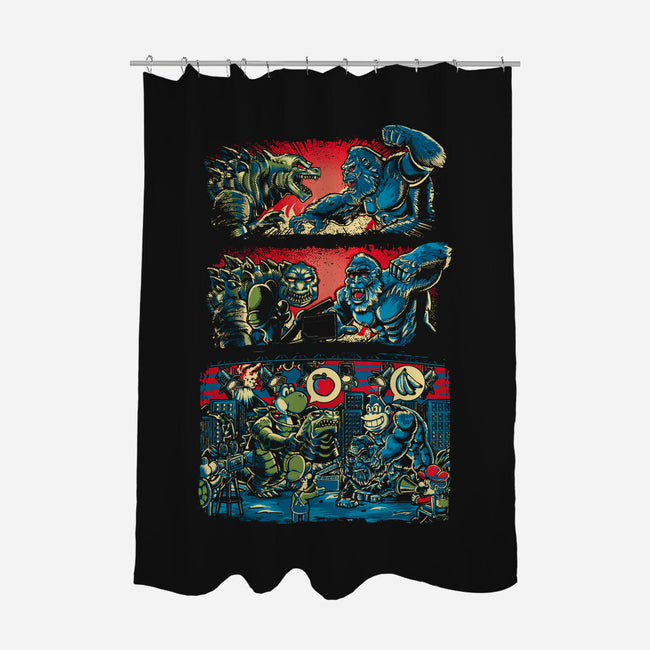 Gojira And The Mushroom Kingdom-none polyester shower curtain-Knegosfield
