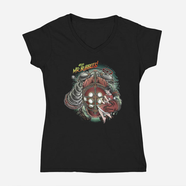 Mr. Bubbles-womens v-neck tee-Fearcheck