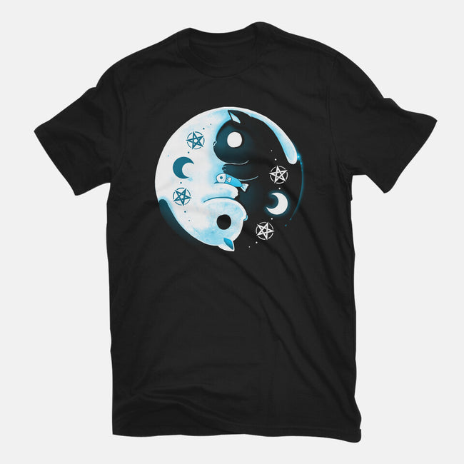 Yin Yang Moon Cats-womens basic tee-Vallina84