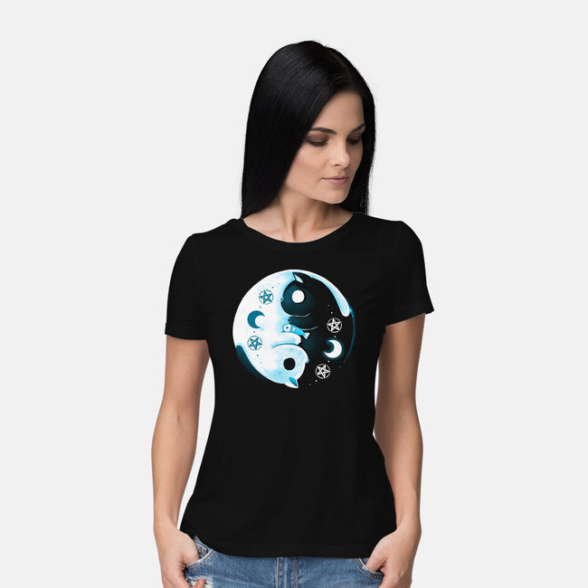 Yin Yang Moon Cats-womens basic tee-Vallina84