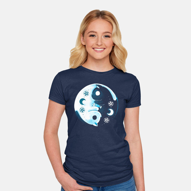 Yin Yang Moon Cats-womens fitted tee-Vallina84