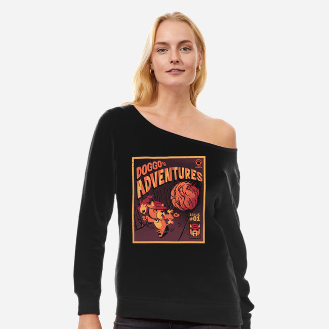 Doggo Adventures-womens off shoulder sweatshirt-tobefonseca