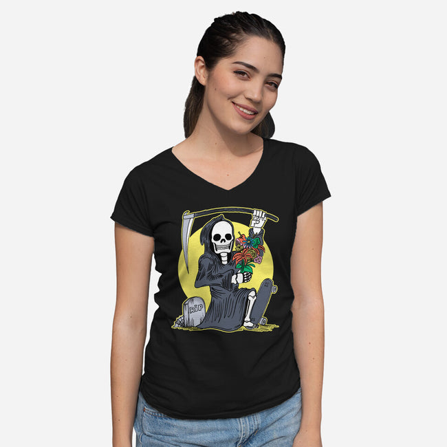 Death Holding Flowers-womens v-neck tee-tobefonseca